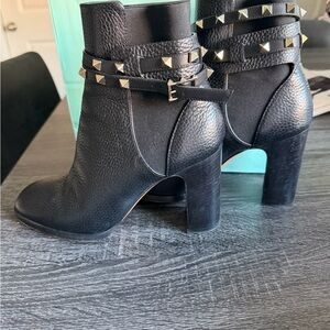 Valentino Black Ankle Boots with Gold Studs